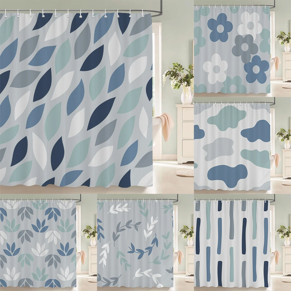 

Simple style Flowers and Leaves Printed Shower Curtain Polyester Geometry Waterproof Bathroom Curtain Home Decoration With Hooks