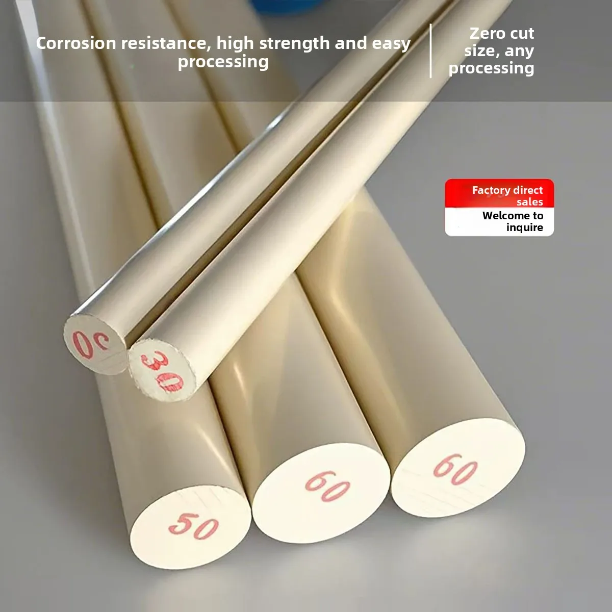 Solid White PVC Round Rod, Acid & Alkali Resistant Plastic Bar with Custom Machining