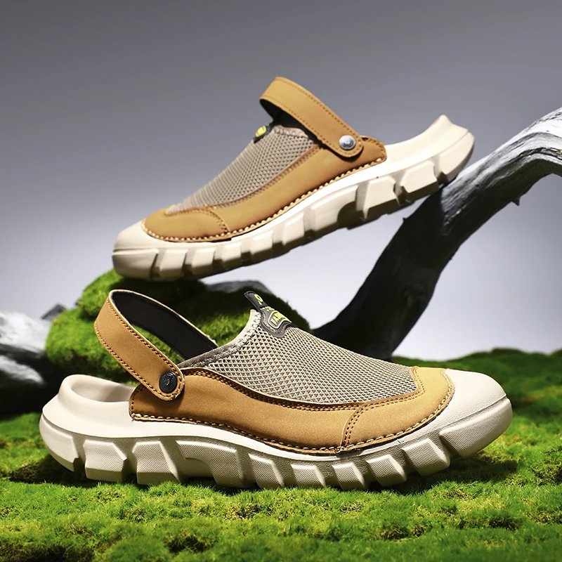 Comfortable Men's Leather Sandals Summer Outdoor Man Walking Shoes Non Slip Beach Flats Flip Flops New Male Wading Aqua Footwear