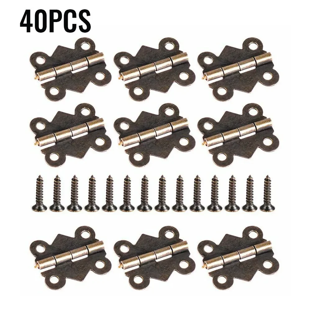 40PCS Hinges With Screws Antique Small Butterfly Hinge Bronze Carving DIY Design Box Small Hinge Cabinet Hardware Accessories