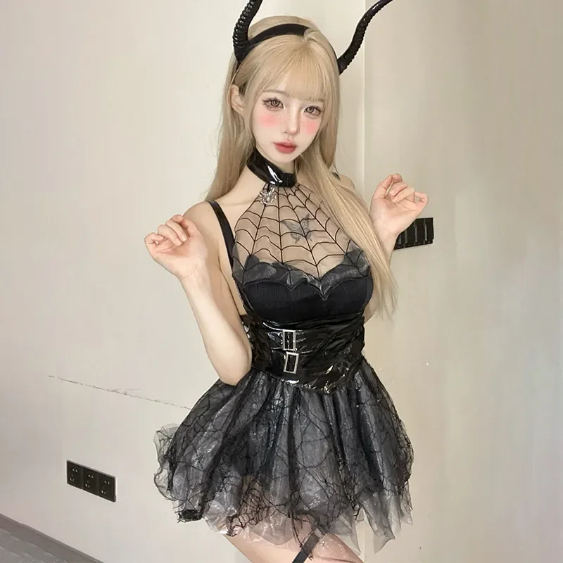 

Halloween Spider Animation Show Outfit Women Sexy Black Lace Temptation Nightclub Party Dress Gothic Punk Anime Devil Costumes