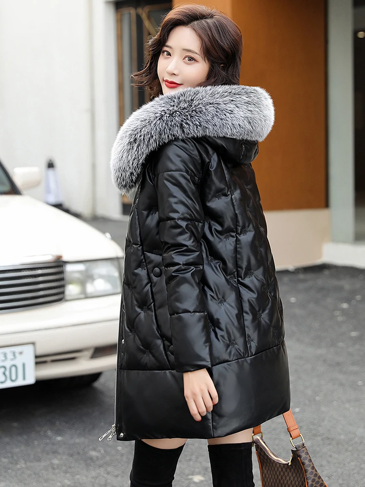 Sheepskin Winter Coats for Women Clothing 90% White Duck Down Jackets Natural  Fox Fur Collar Mid Length Overcoat 2024