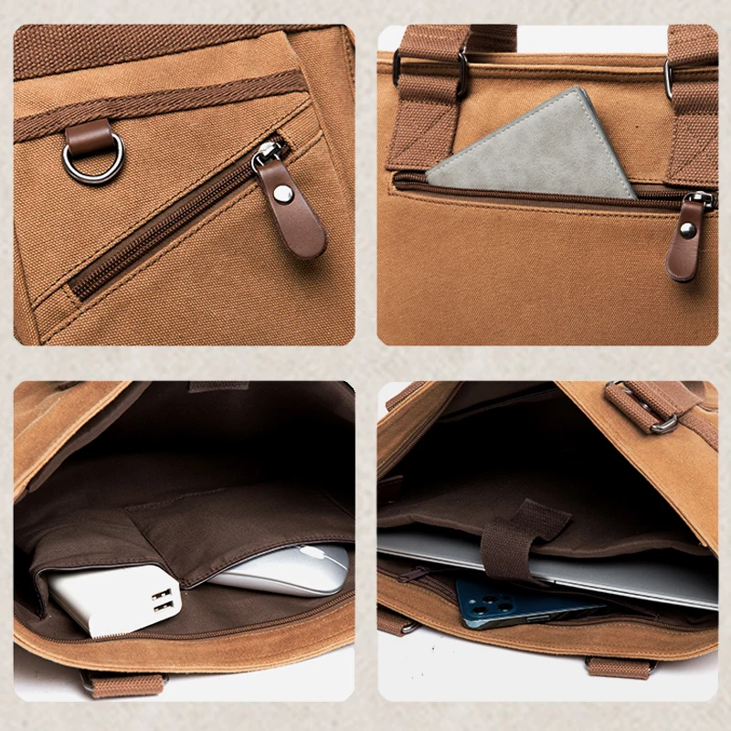 Canvas Shoulder Bag for Men Vintage Messenger Bag Retro 14 inch Laptop Briefcase High Quality Handbag