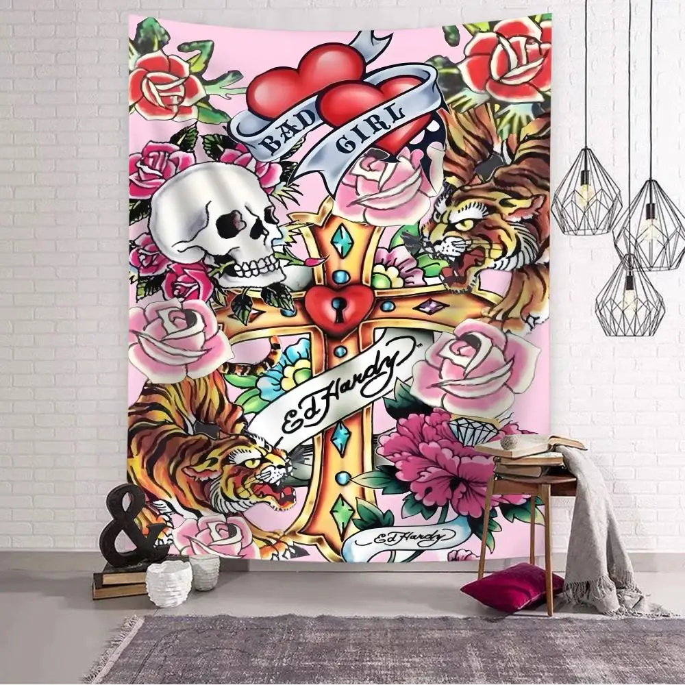 Fashion H-Hardy E-EdS LOGO Tapestry Custom Home Living Room Bedroom Wall Decor Wallpaper Backdrop Cloth With Clips