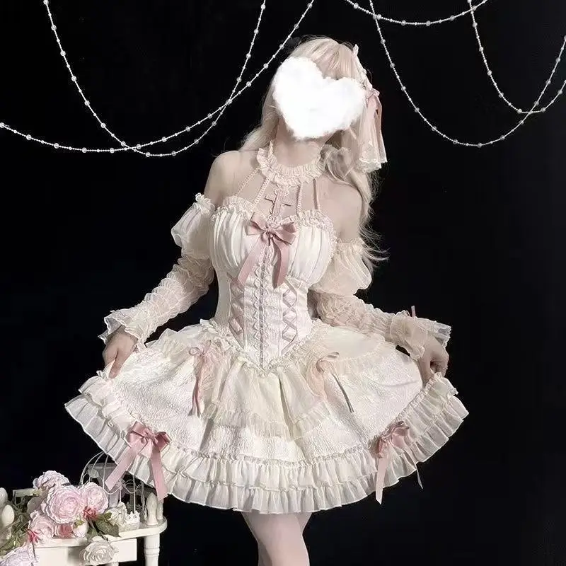 

Cute Japanese Style Girls Lolita Dress Women Night Banquet Ballet Halter Skirt Kawaii Halloween Street Cosplay Clothing