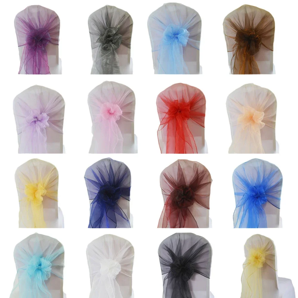 

20pcs 65*275cm Organza Sashes Chairs Band Hood Bow Cover For Birthday Party Chairs Knots Large Belt pack Wedding Decor