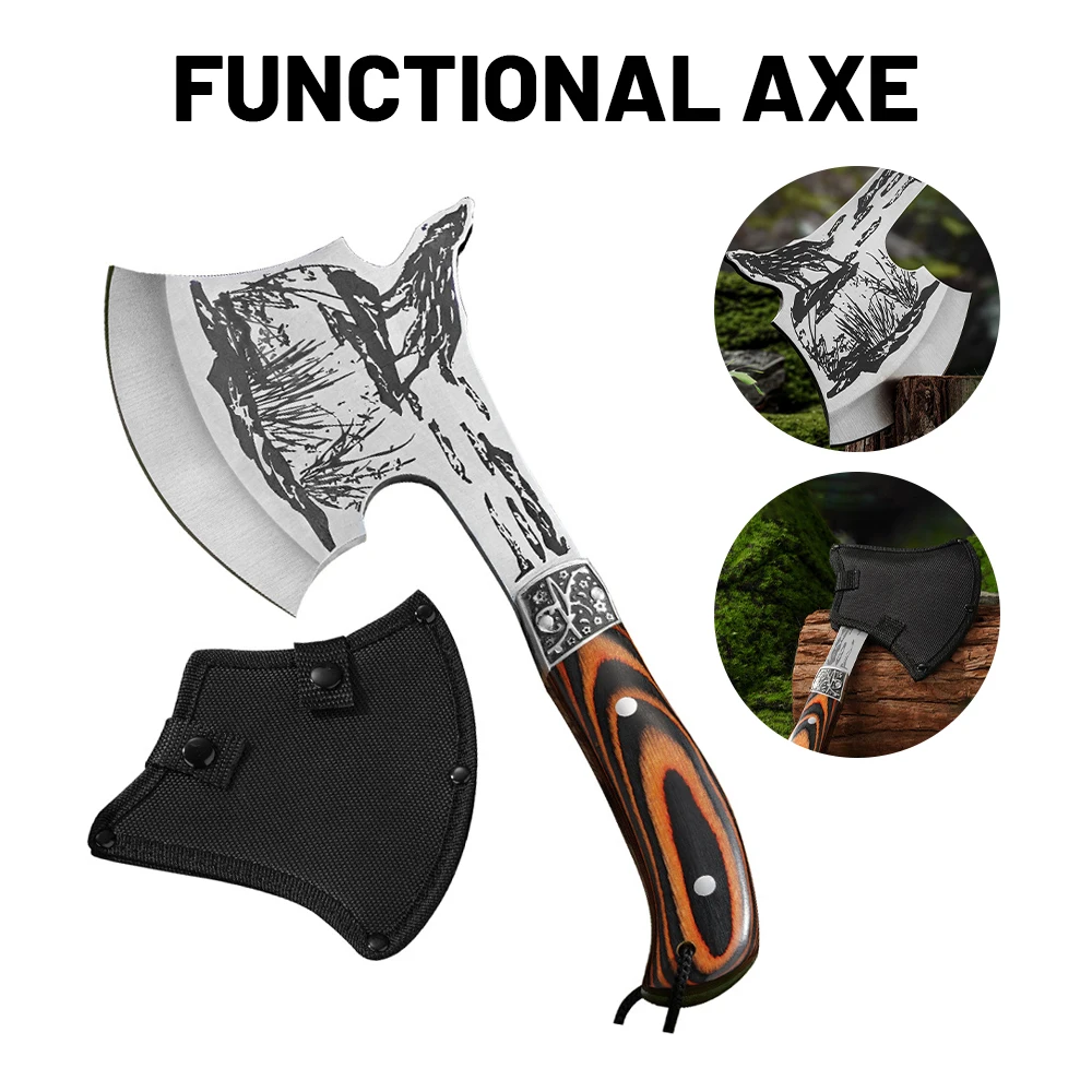 MultiPurpose Axe, Survival Axe Multi-function Outdoor Camping Tactical Wolf-head Axe Hunting Tools Portable Tomahawk