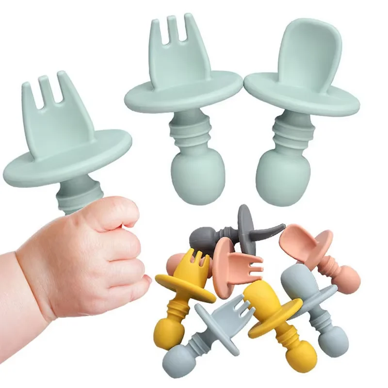 Baby silicone tableware, baby fork and spoon set, suitable for food supplements over 6 months old