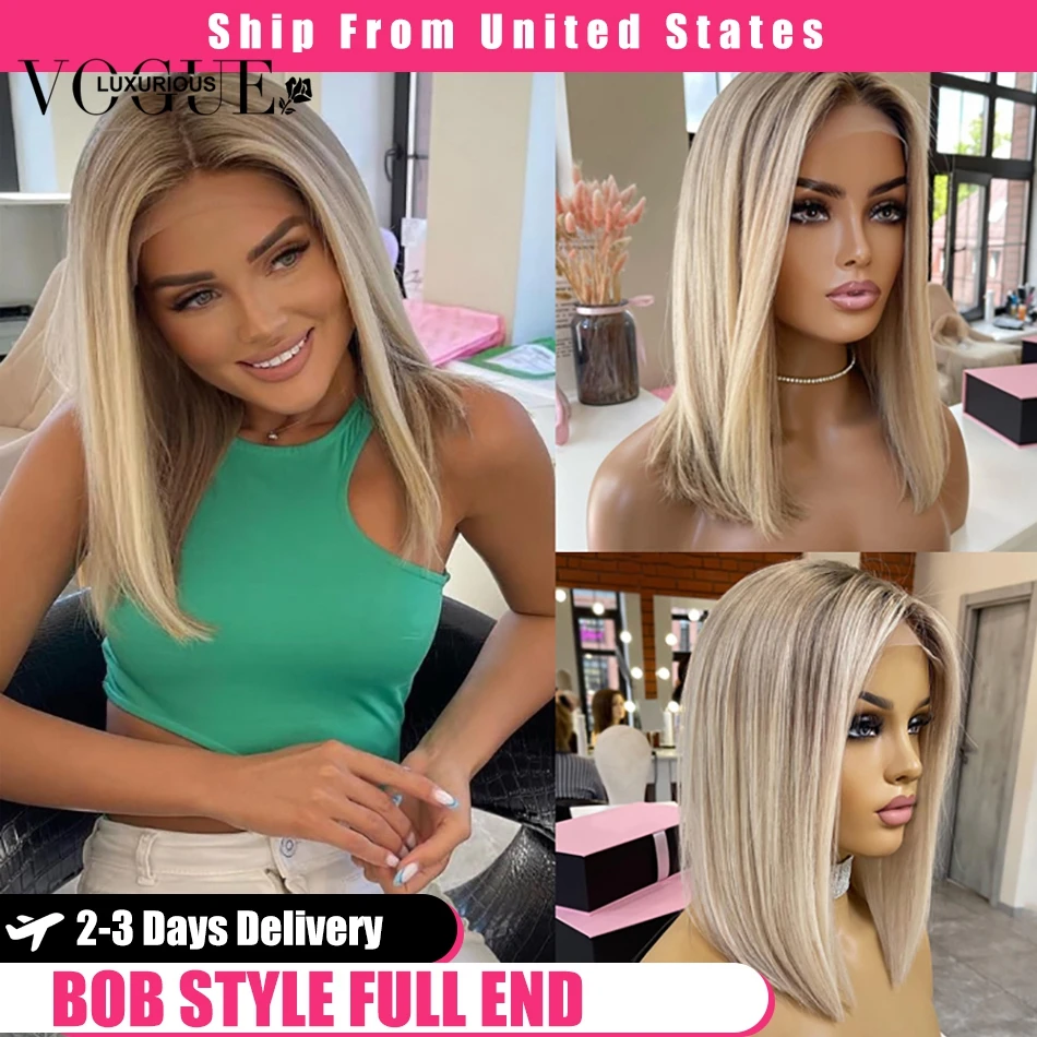 Cream Blonde Ombre Pixie Cut Glueless 100% Human Hair Wig Preplucked Transparent 200 Density 5x5 Lace Closure Short Bob Wigs