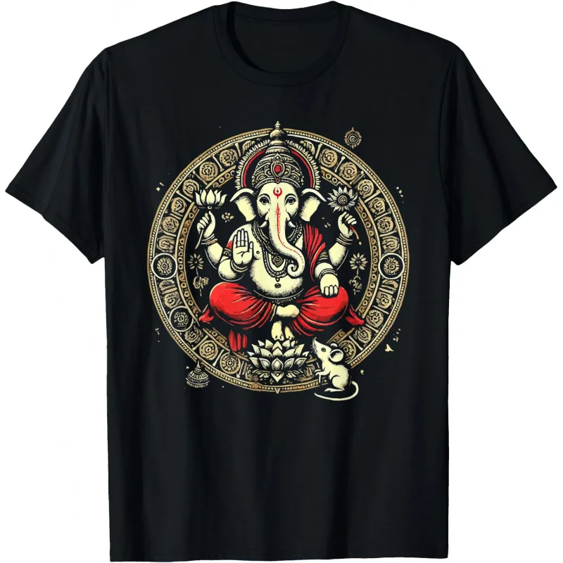 

0413 Elephant Om Yoga Ganesha Indian God Ganesh Gift T-Shirt 100% cotton print Tee Short Sleeve Graphic clothes All size tops