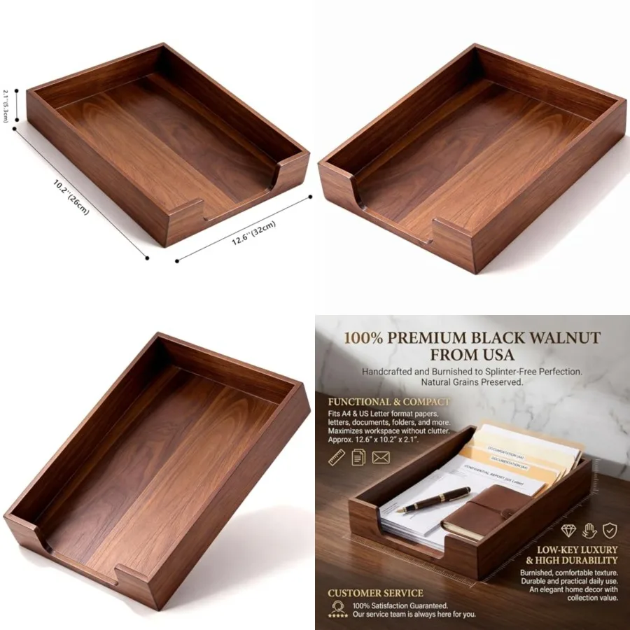

Wood Letter Tray Wooden Desk Organizer Paper Document File Tray for Office Supplies Collection Folders Notebooks, Black Walnut