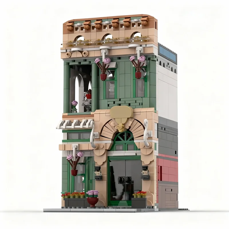 

1239PCS MOC Street View Modular French Cafe Model Custom Building Blocks Architecture DIY Assembly Display Gift Collectible Set