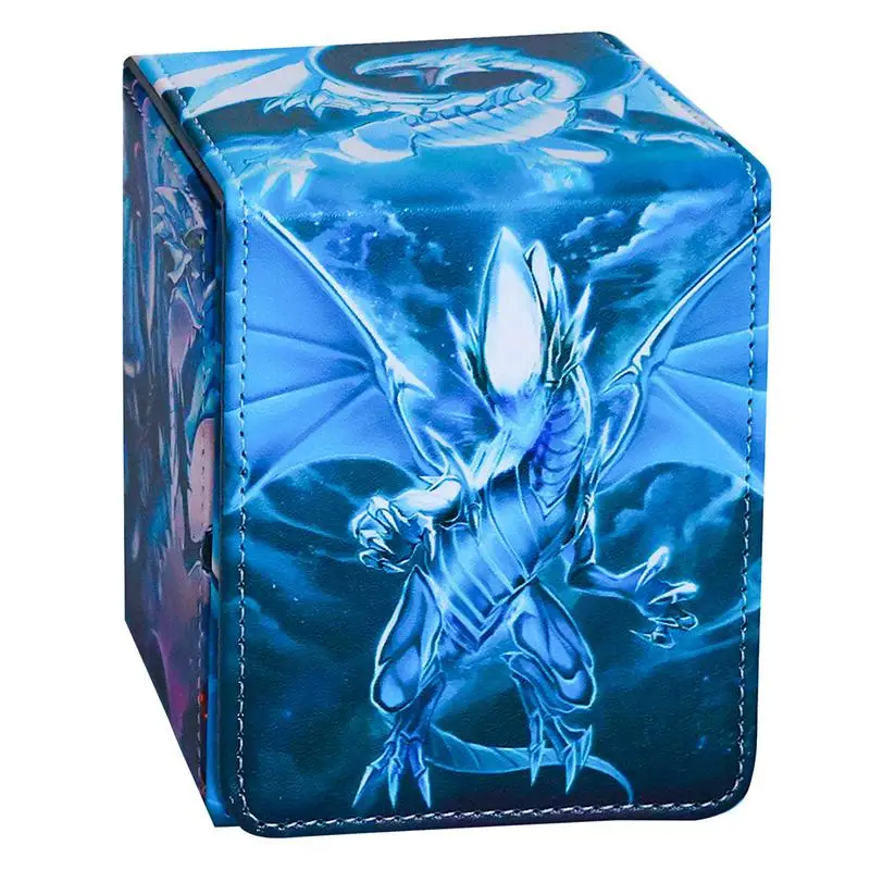 

Ю-Ги-ОГ! Кожаная коробка для карт Blue-Eyes White Dragon DIY большой емкости OCG PTCG, коробка для хранения карт с коллекцией аниме-игр