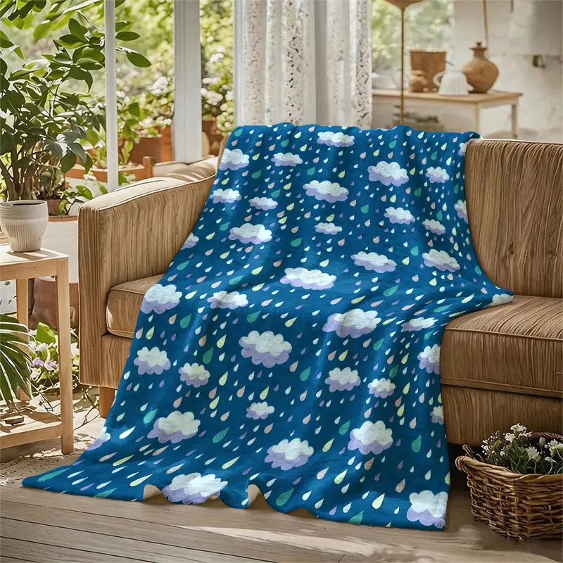 Cloud Rain Drop Flannel Blanket Warm Soft Halloween Christmas Decorative Couch Warm Cozy All-Season Gift