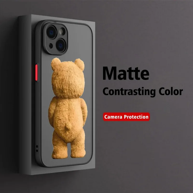 Funny Cartoon Teddy Bear Phone Case For iPhone 16 15 14 13 12 11 Pro Max Mini X XS XR SE 7 8 Plus Hard Transparent Cover Fundas view 2