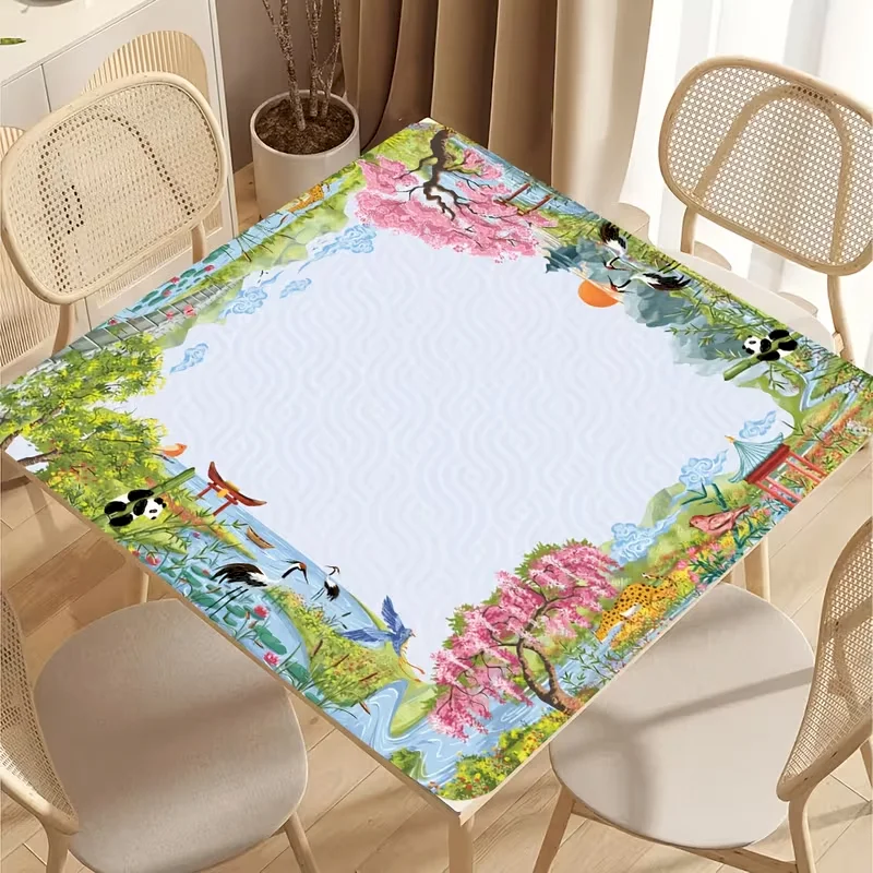 VIKAMA Seaside Pool Printed Mahjong Game Table Mat Non slip Rubber Base Noise Reduction Square Tablecloth Mat Home Decoration