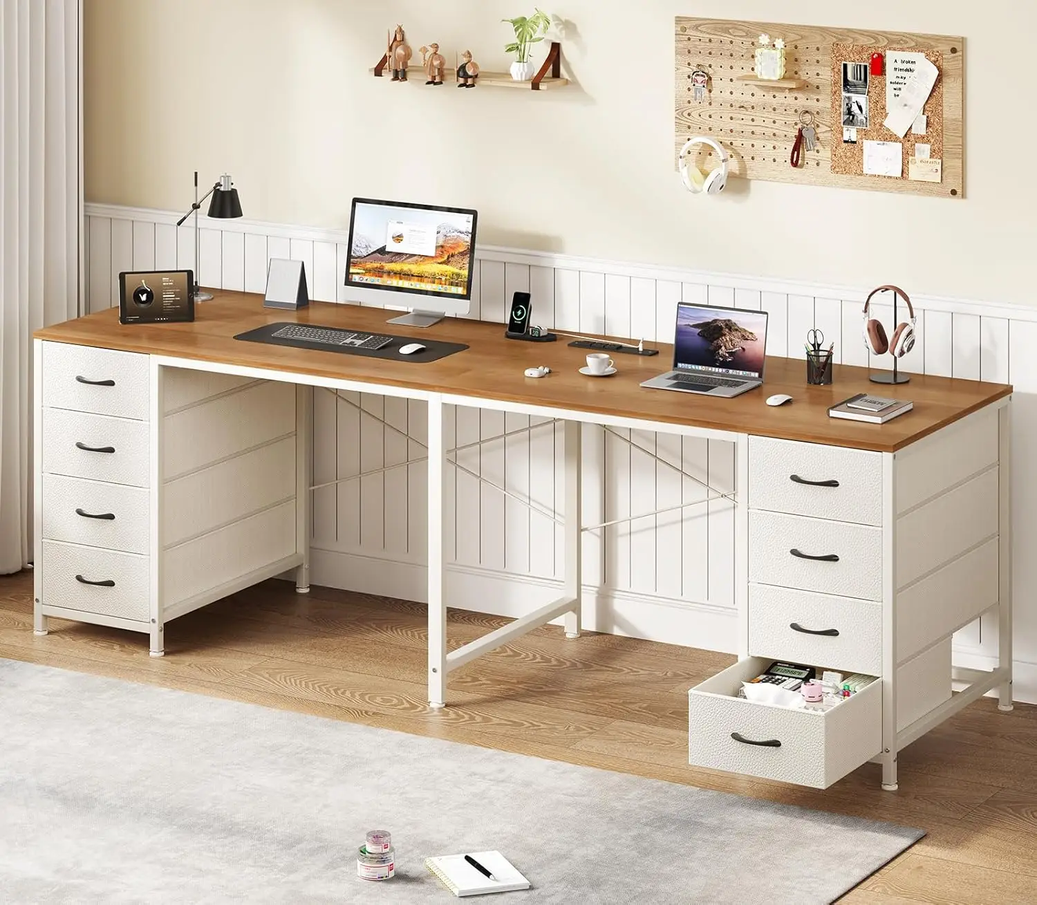 2 Person Desk with 8 Drawers, Large Home Office Computer Desk with Power Outlets, 78 Inch Long Double Desks for Two, Customized
