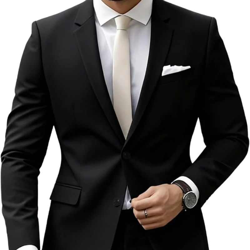 Herrenanzug im klassischen Schnitt, zweiteiliger Smoking mit 2 Knöpfen, Sakko und Hose, für Hochzeit, Business, Abschlussball. Ein ausgezeichnetes Geschenk.