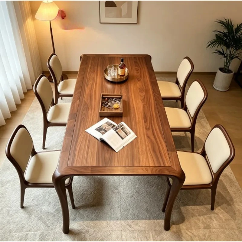 Solid Wood Dining Table North American Black Walnut Modern Minimalist Large Rectangular Kitchen Island Farmhouse High End