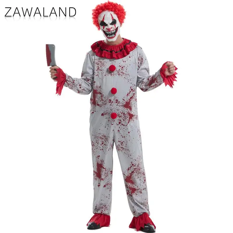 

Zawaland костюмы клоуна на Хэллоуин для мужчин страшный жуткий кровавый принт убийца цирковой шут костюм косплей клоун комбинезоны