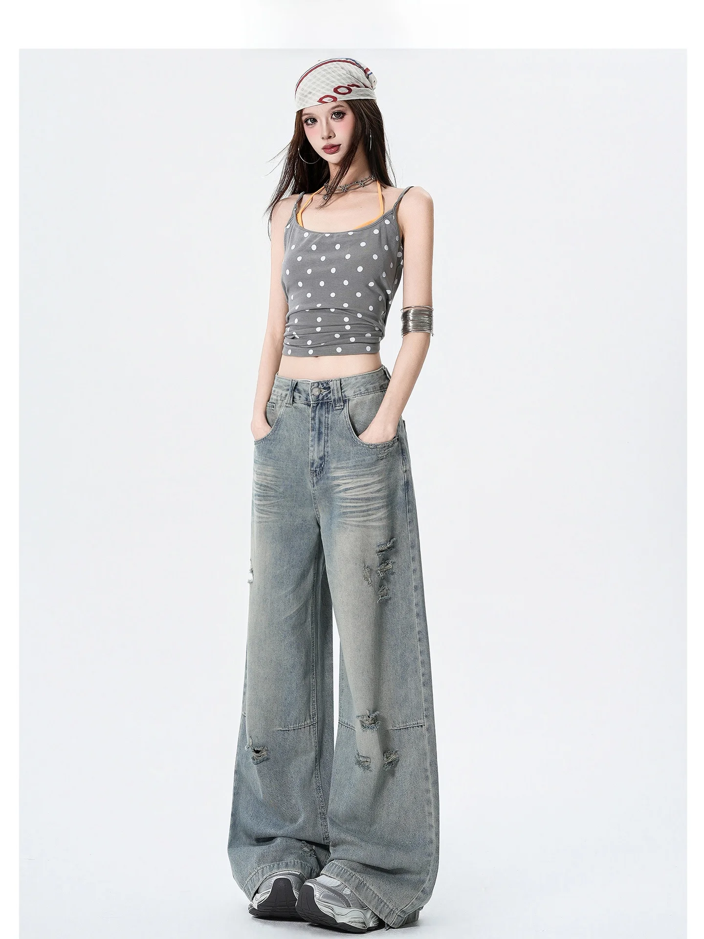Jeans Rectos de Mujer Estilo Retro Americano Forever 21, Pantalones Largos con Caída Holgada y Efecto Desgastado, Denim con Agujeros