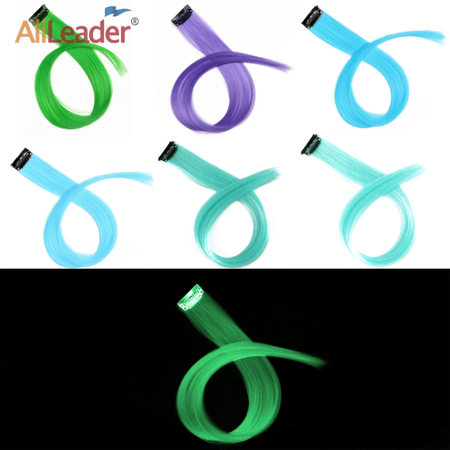 Alileader Synthetic One Clip In Hair Extension Glowing Clip In One Piece Extension Long Straight Hairpiece One Clip Hair Natural