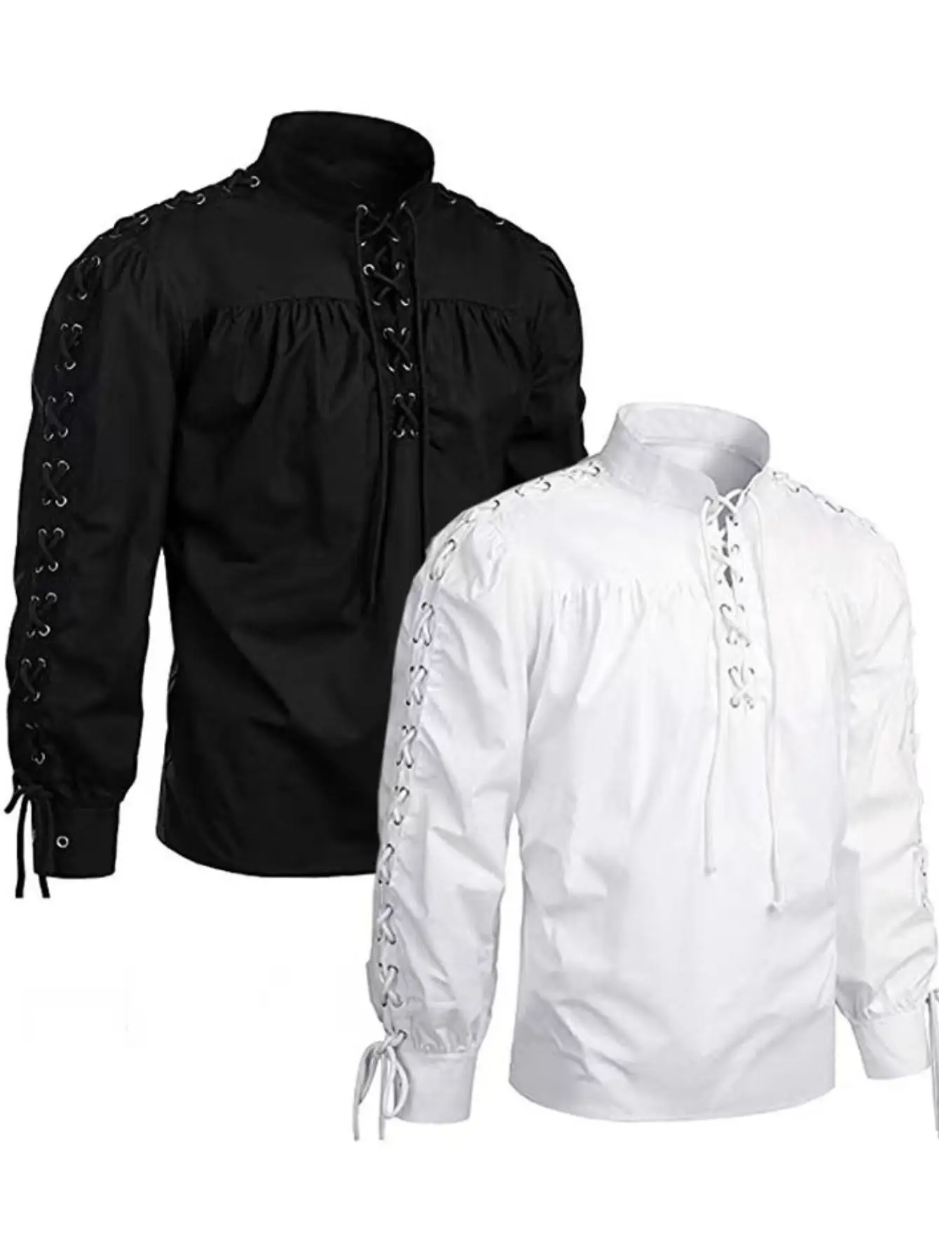 Herrenmode Langarmhemd mit Schnürung Mittelalterliches Renaissance-Gothic-Kriegerhemd - Einzigartige historische Kleidung für Männer