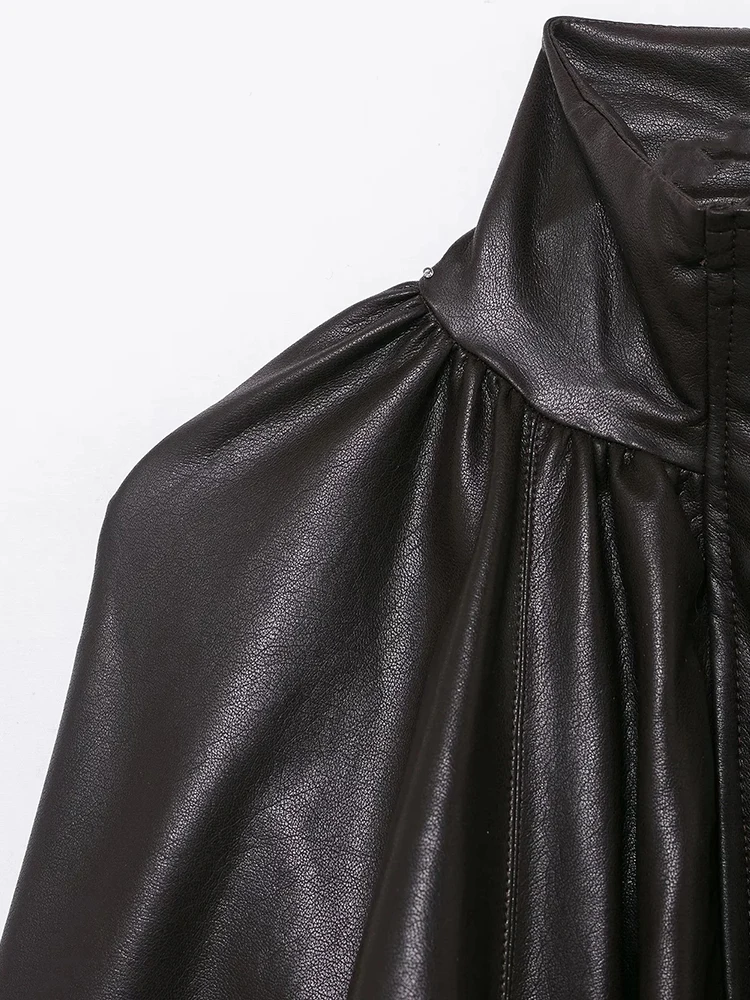 Women's New Retro PU Street Style Motorcycle Jacket Zipper Tops Outerwear Faux Leather Jacket Coat Ladies Streetwear