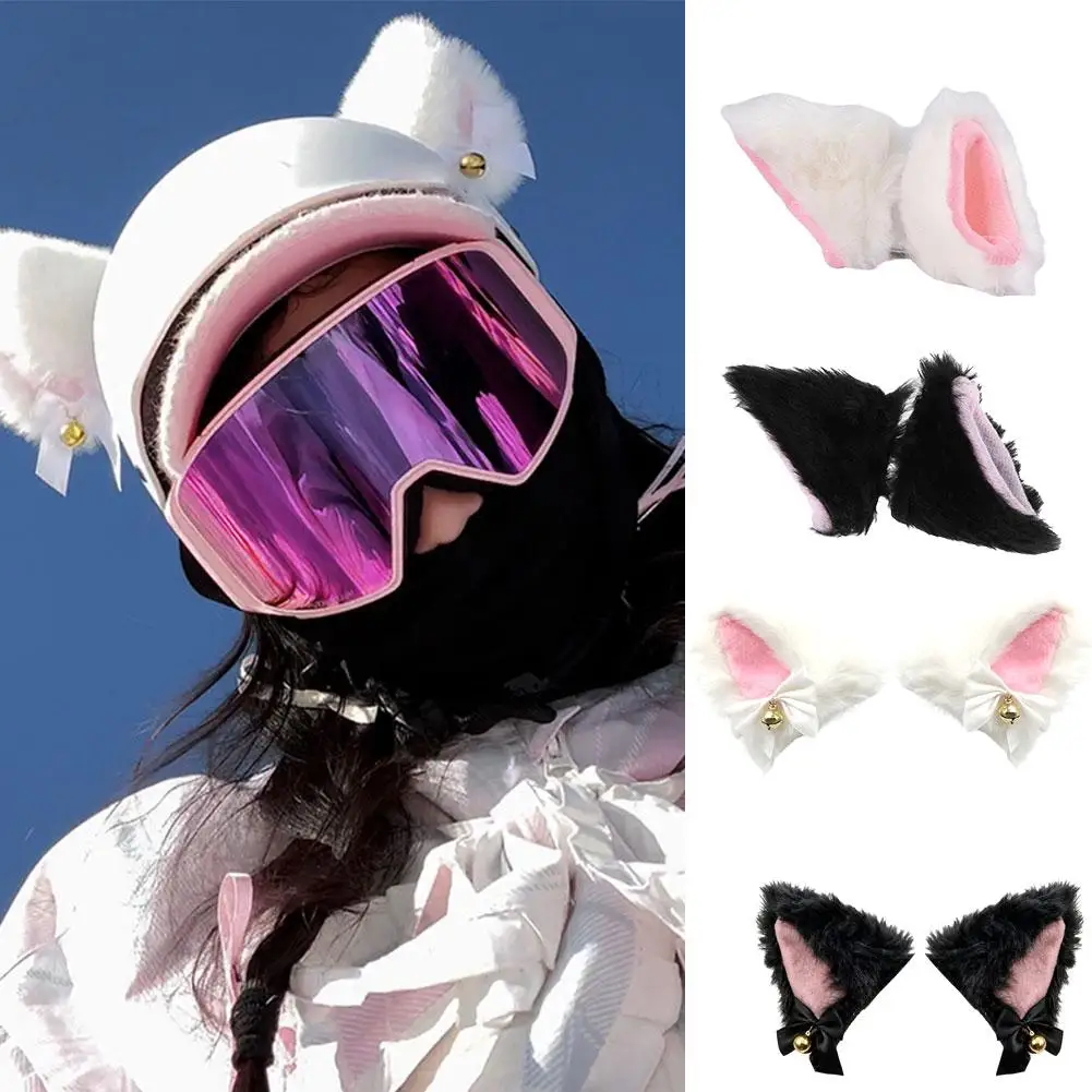 

2-Pack Faux Fur Cat Ears Helmet Accessories, Detachable Ears, Helmet, Bike/Ski Plush Motorcycle/Electric F Decor Fits Cute W8H9