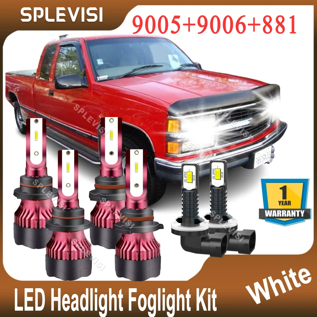 

4x LED Headlight High Low Beam 9005+9006,2x Foglamp 881 White For Chevrolet C2500 1999 2000 C3500 2001 C1500 1999 Plug and Play