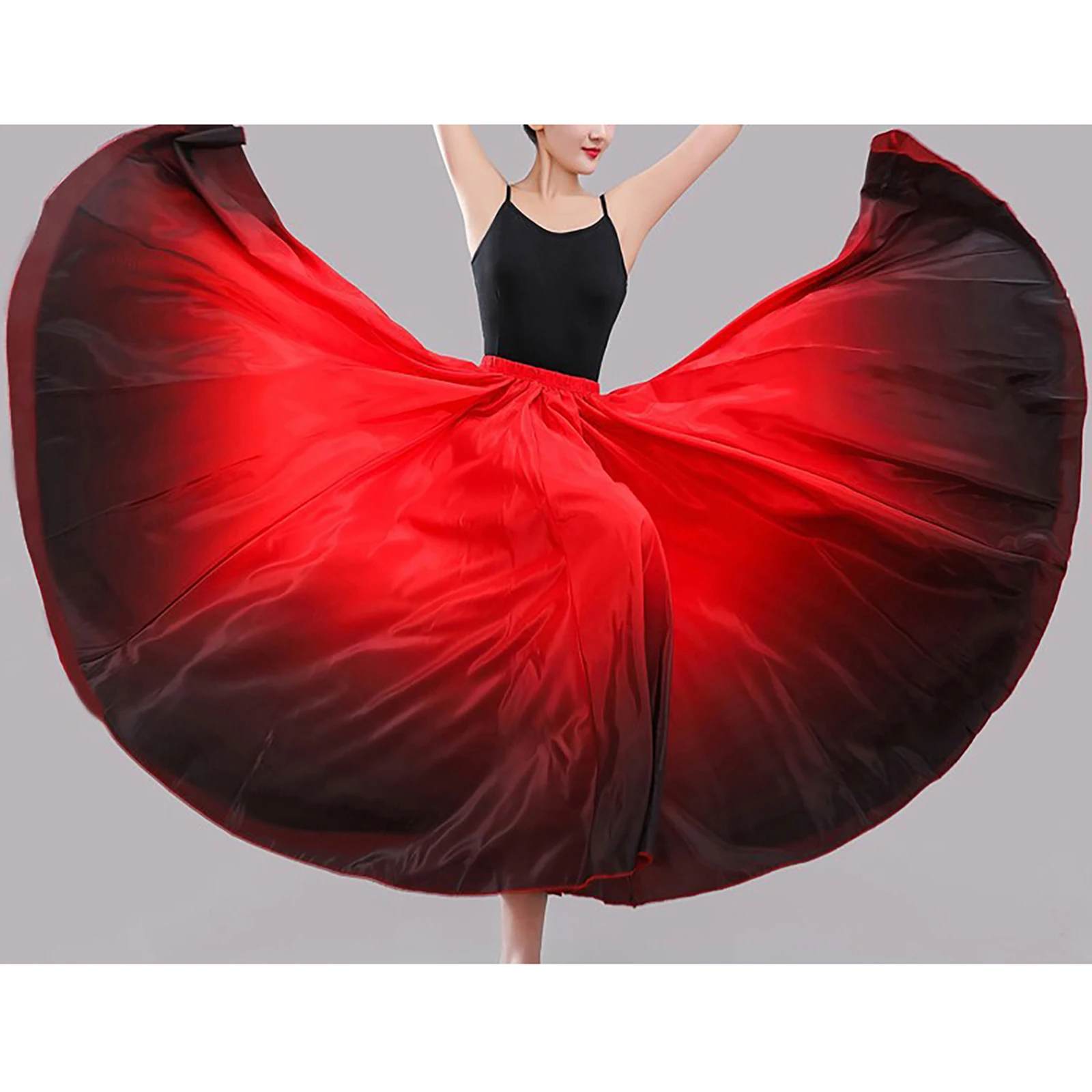 Women's Spanish Dance Long Skirts Flamenco Ballroom Dance Wear Stage Performance Costume Contract Color Wide Hemline Skirts 360D