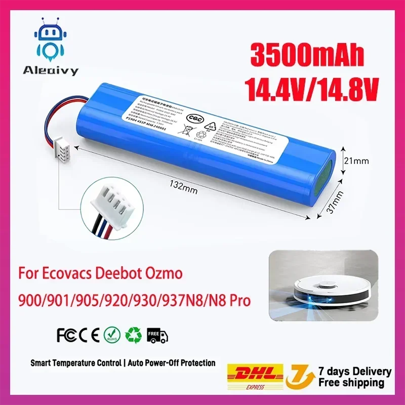 14.4V 6500mAh Li-ion Replacement Battery – High Capacity for Ecovacs Deebot Ozmo 920 930 937 N8 Pro Robot Vacuum Cleaner Durable