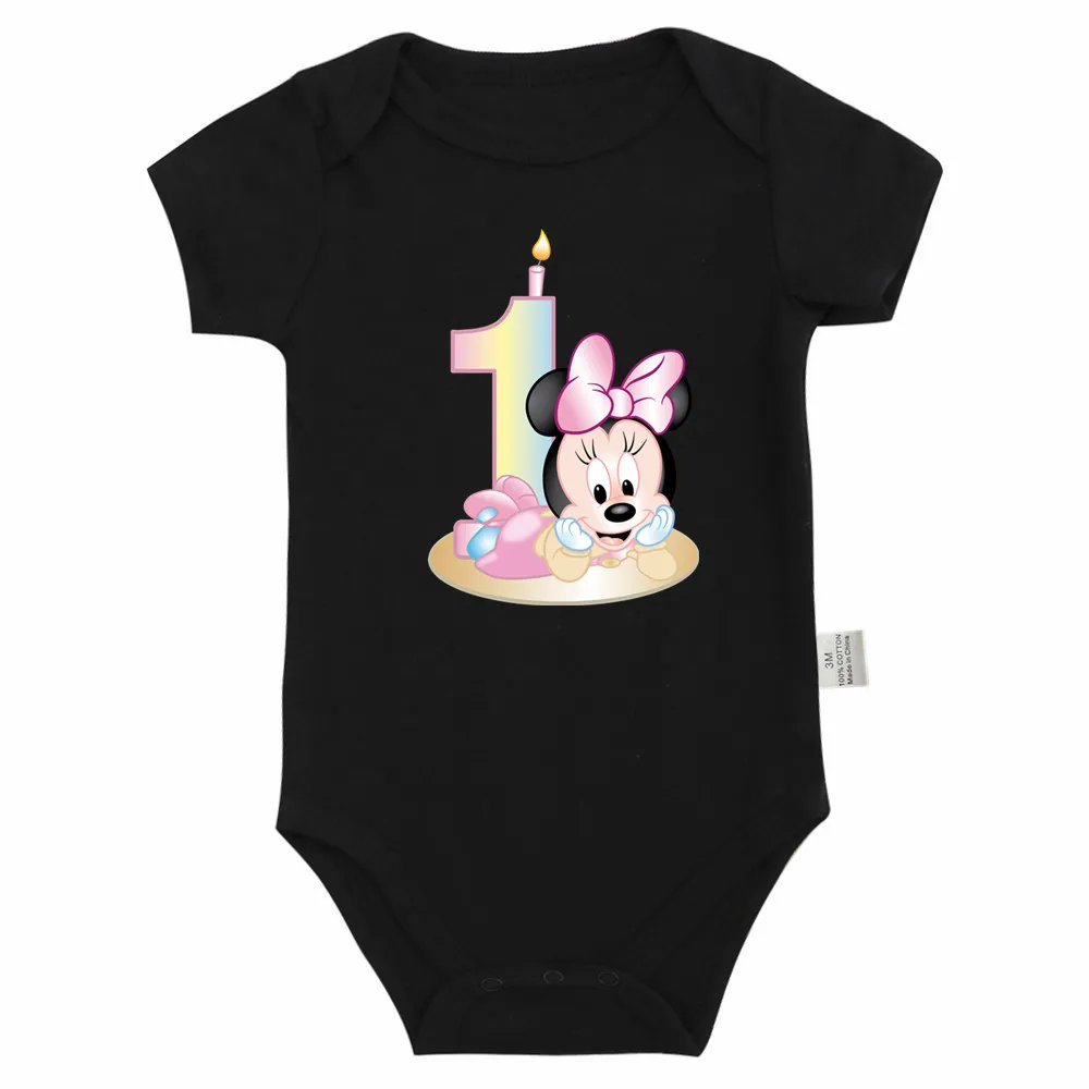 My First Birthday Minnie Mouse Newborn Summer Romper Infant Body Toddler Short Princess Sleeve Jumpsuit Baby Girl Birthday Party