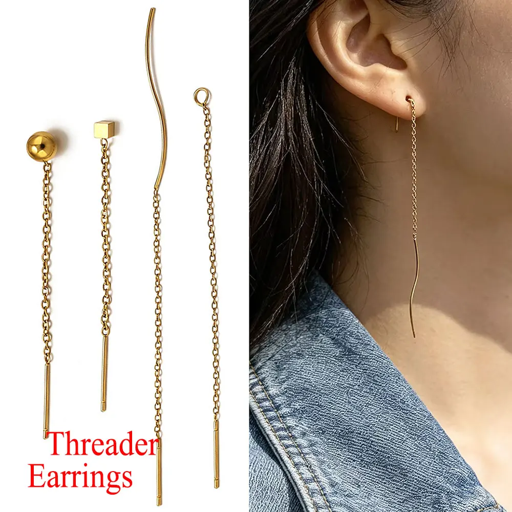10pcs Stainless Steel Long Ear Line Earrings Ball Dangle 8/13cm Tassel Chain for DIY Jewelry Accessories Woman Handicraft Making
