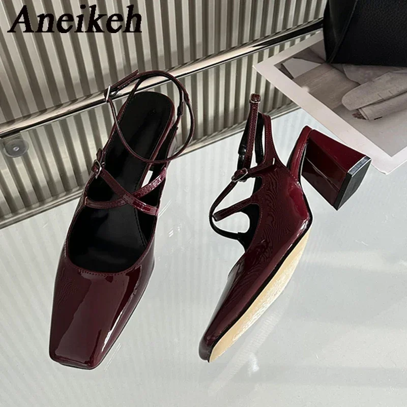 Aneikeh Retro Stampa Leopardo Punta Quadrata Tacchi Spessi 2025 Estate Scarpe da Donna Eleganti Femminili Mary Jane Abito Pompe Scarpe di Lusso