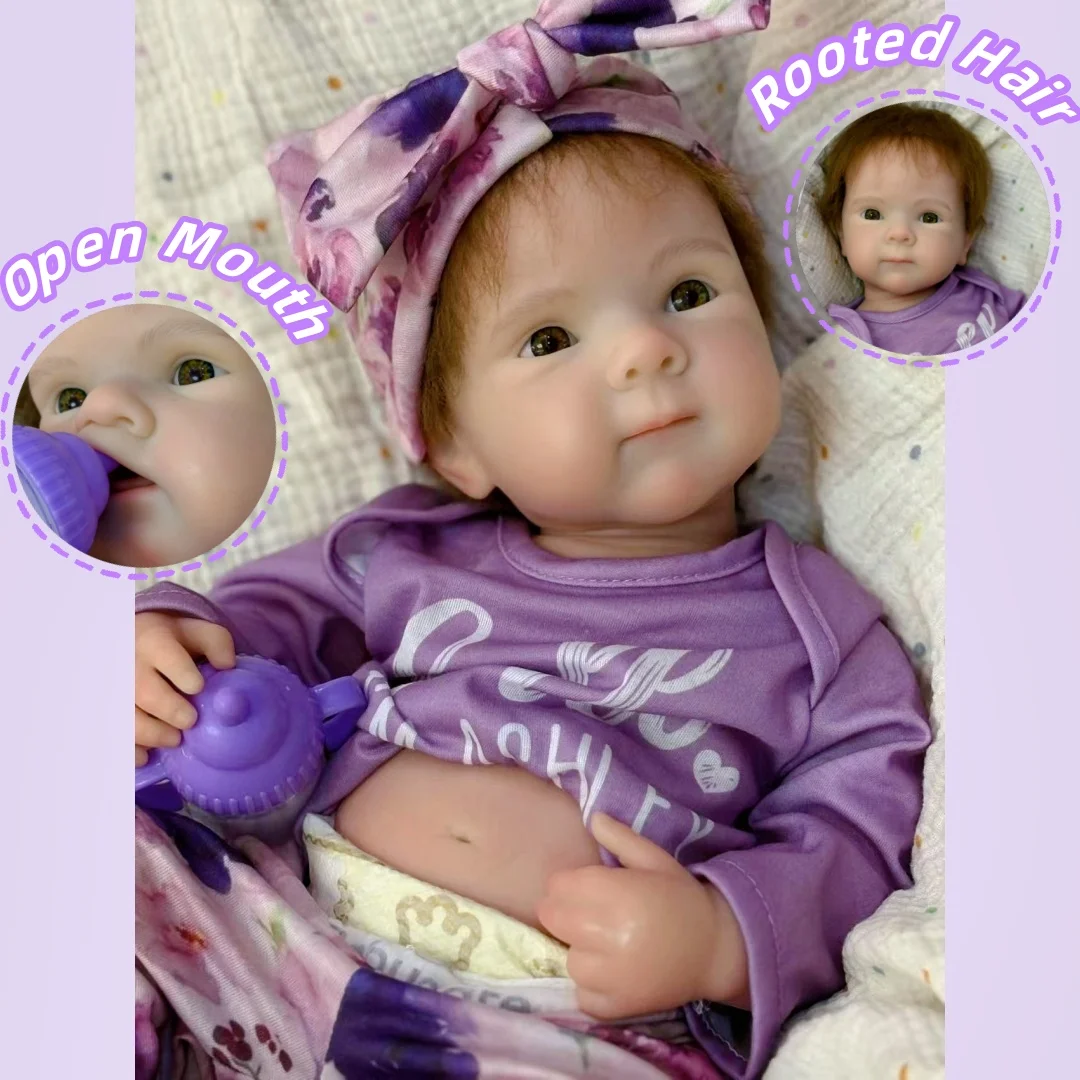 

Washable & Rooted Mohair 45cm Painted Bettie Solid Silicone Reborn Girl Doll With Open Mouth Bebe Doll reborn tam silicon bebek