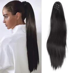 20 inch synthetic long straight claw clip ponytail for women heat-resistant synthetic claw clip ponytail for Halloween parties