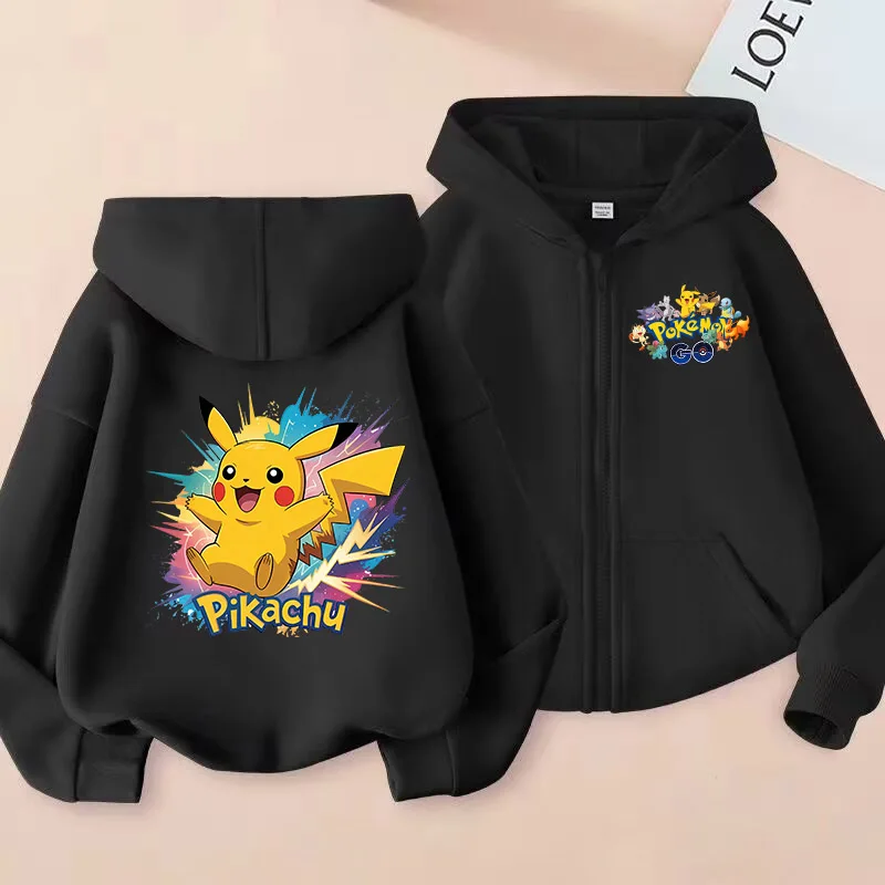 

Pokemons Child Cardigan Hooded Jacket Anime Print Polyester Outerwear Cartoon Winter Casual Warm Clothing Kids Birthday Gifts