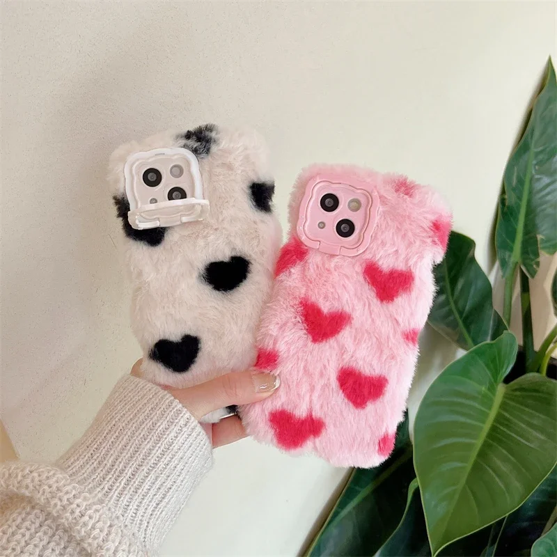 Cute Warm Winter Plush Fur Cover Soft Phone Case for Huawei Mate 60 Pro Mate 50 40 30 Pro Fluff Toy Camera Protect Cover Cases