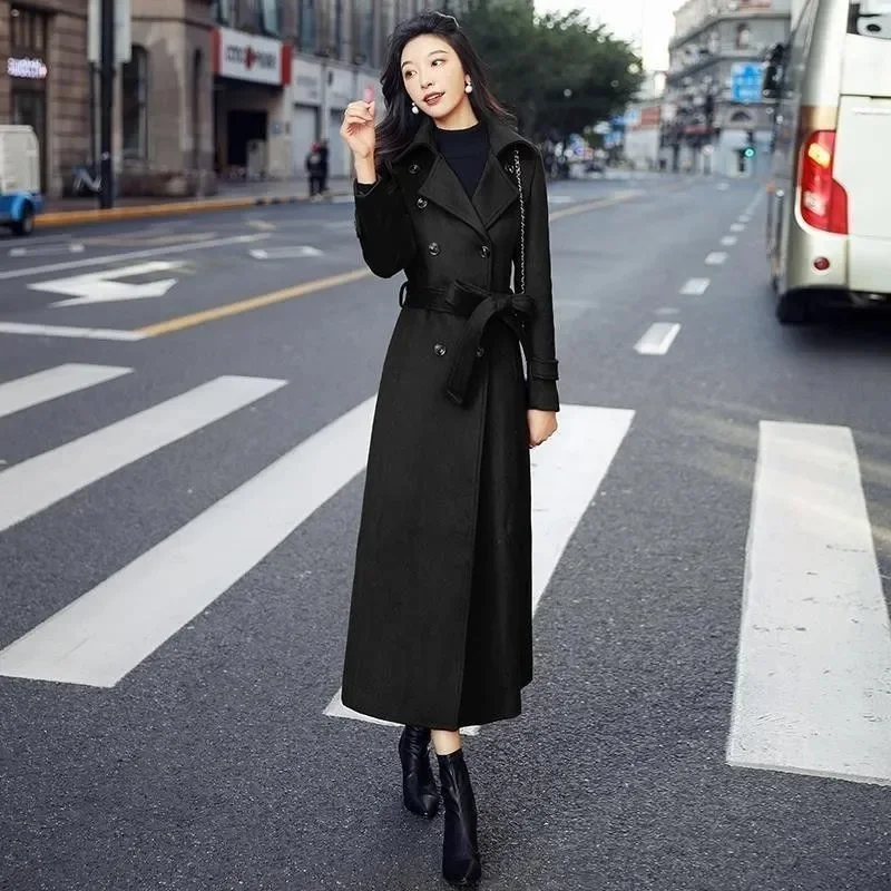 Women Temperament Woolen Jacket 2023 Winter Female New Thickened Woolen Coat Slim Hepburn Style Super Long Over-the-knee Jacket