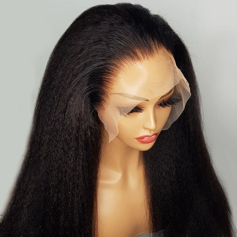 26-дюймовый длинный яки, мягкий натуральный черный, странный, прямой, 180, плотность, глубокий парик спереди, для женщин, с детскими волосами, предварительно выщипанные, бесклеевые