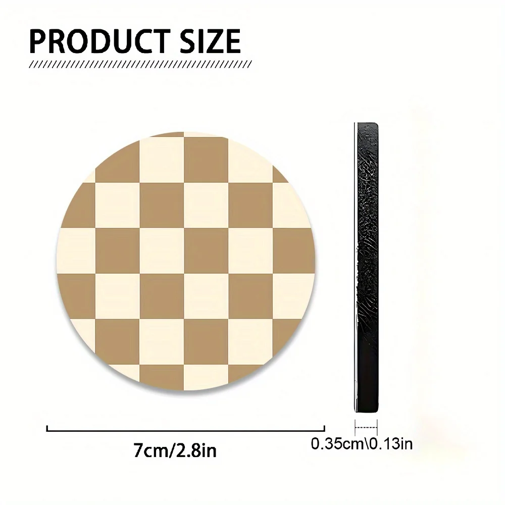 Set Of 2 Brown Checkered Coasters For Car Cup Holders - Made Of Absorbent Rubber, Designed To Fit, Non-Slip, And Durable Interio
