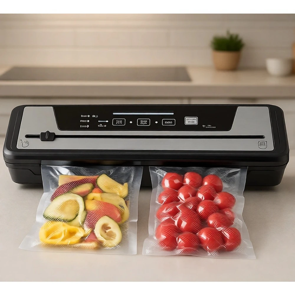 

Мощный вакуумный упаковщик с силой всасывания 85 кПа, с пакетами и резаком, компактный, автоматический, с внешней системой управления, сохраняет свежесть продуктов