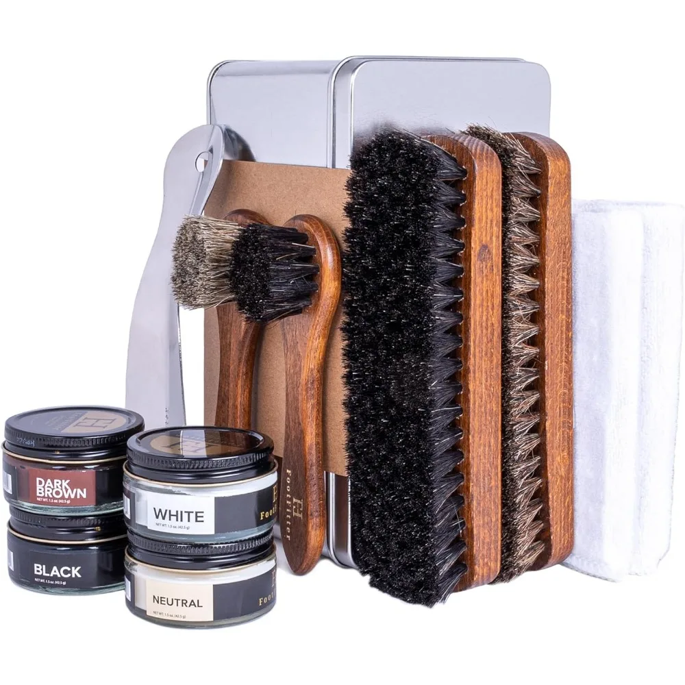 

Набор для ухода за кожаной обувью: полный комплект с кистями, кремами, салфетками и ложкой для обуви