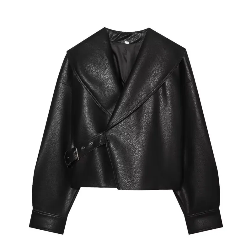 Women's Winter Wrinkle design on cuffs jacket Elastic hem buckle on the outside Long Sleeve street style Female Simple Outerwear