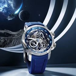 FEICE FM511 Men's Automatic Mechanical Watch,Fashion Skeleton Watch For Men,Blue Silicone Strap,Luminous,Waterproof,Gift For Men