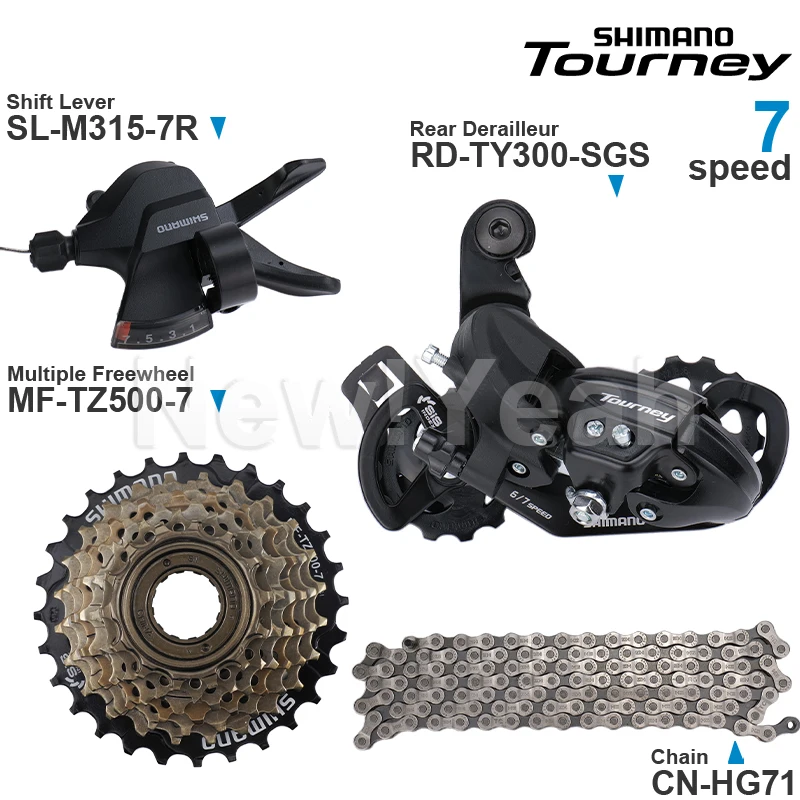 SHIMANO Tourney 7 Speed Groupset include M315 Shifter TY300 Rear Derailleur HG200 TZ500 Cassette Sprocket 28T 34T HG71 Chain