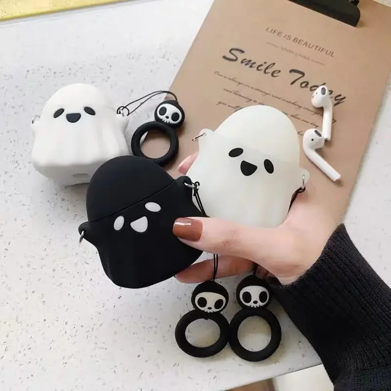 Case for Airpods Pro 1 2 Generation Silicone Cover for Apple Airpods 4 2nd 3 3rd Gen Shell Ghost Specter with Skull Ring Lovely