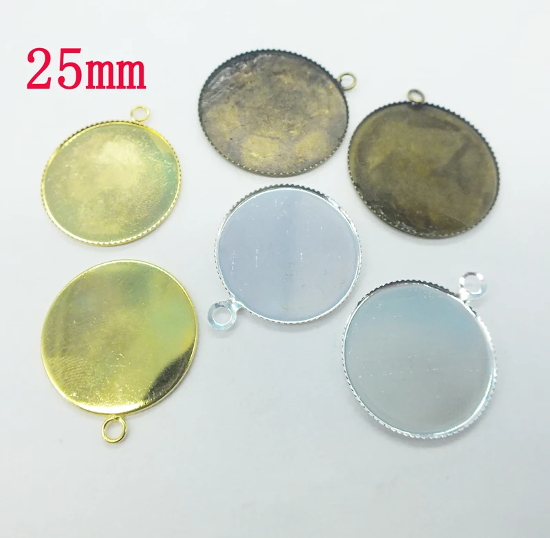 

500PCS/lot 25mm Round Silver Plated Cameo Cabochon Bezel Base Setting Pendants, Blank Pendant Trays,metal blanks