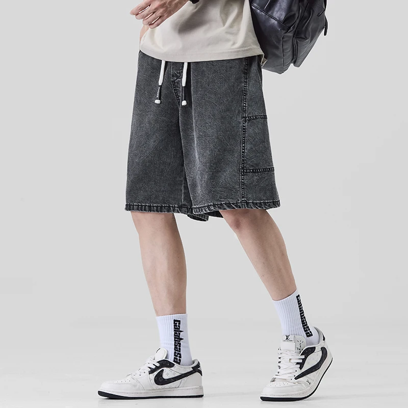 عالية الجودة الدنيم السراويل الجينز الرجال تمتد الصيف فضفاض 2000s الملابس لينة الرجال جينس قصير رجل الاتجاه تنفس Y2k رجل الملابس